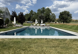 Swimming pool in backyard